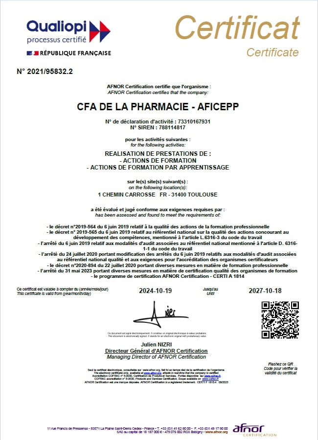 Certificat Qualipi 2024-2027